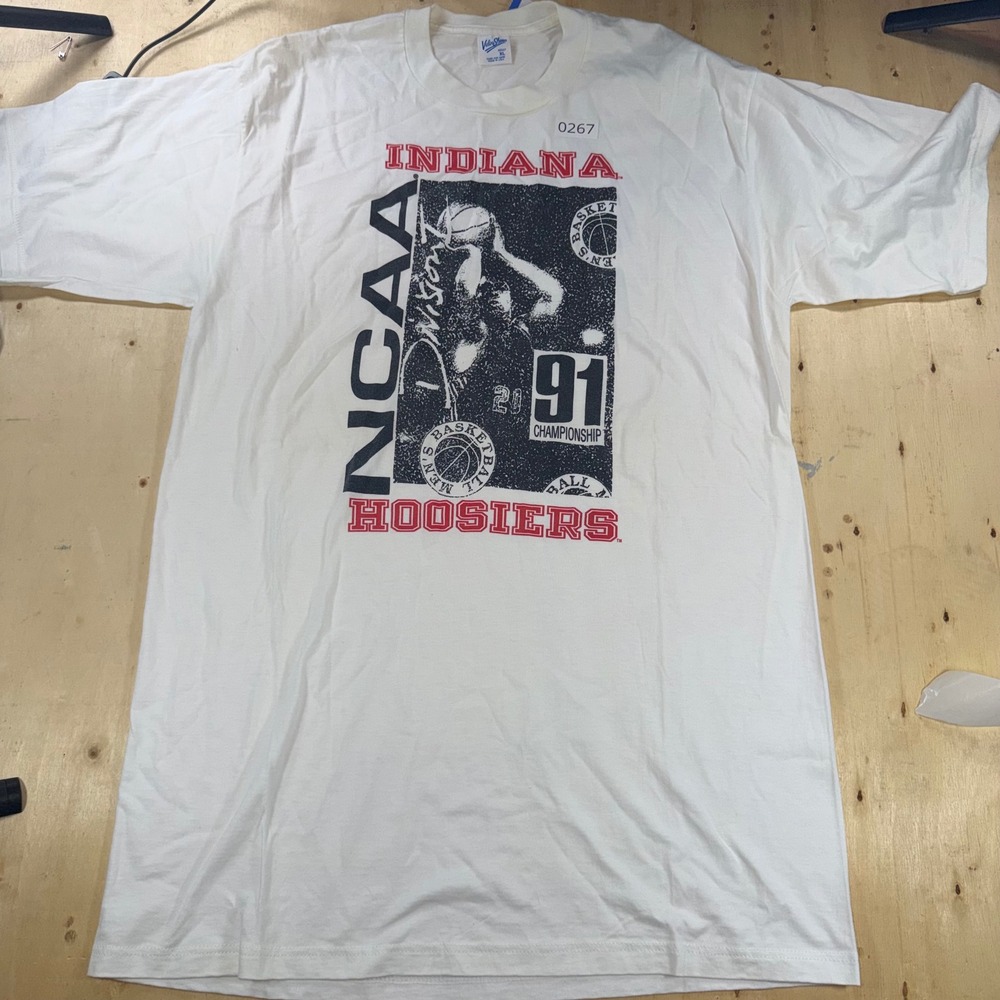 Vintage Velva Sheen Indiana Hoosiers 1991 NCAA Basketball T Shirt XL USA